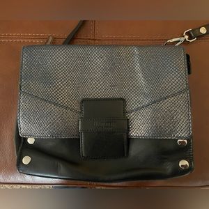 Hammitt black leather and grey crossbody purse